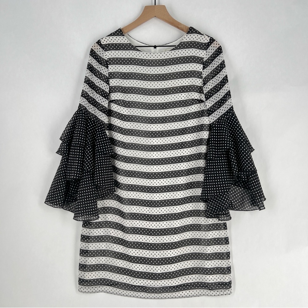 C Est. 1946 Chiffon Striped Polka Dot Dress Ruffled Flare Sleeves NWT Size XS